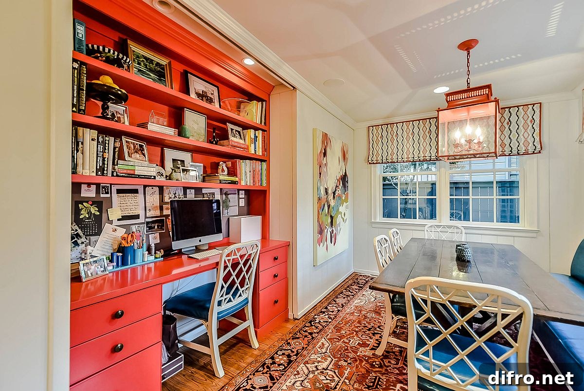 Bright orange workstation in a breakfast room