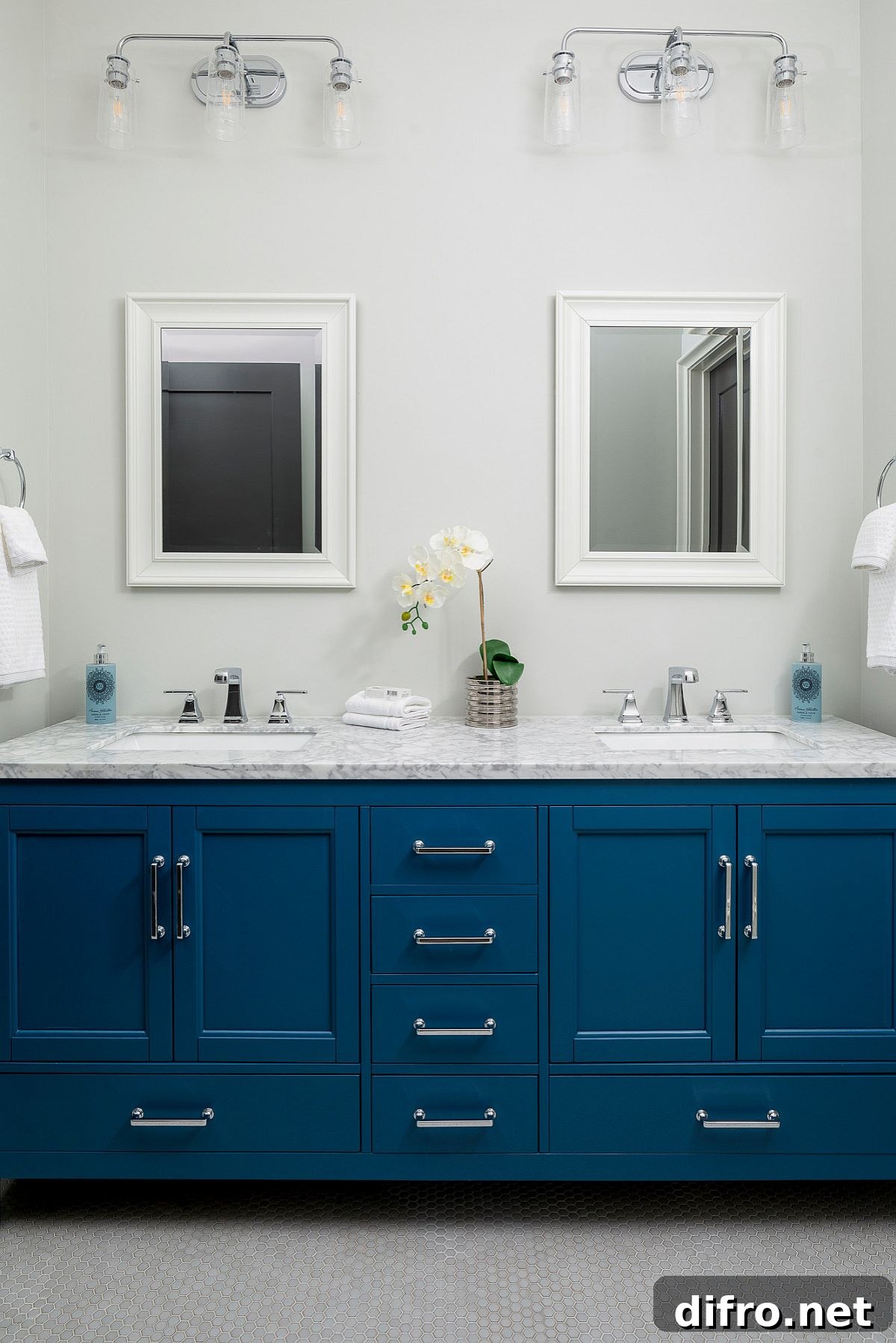 Large Classic Blue vanity with quartz countertop