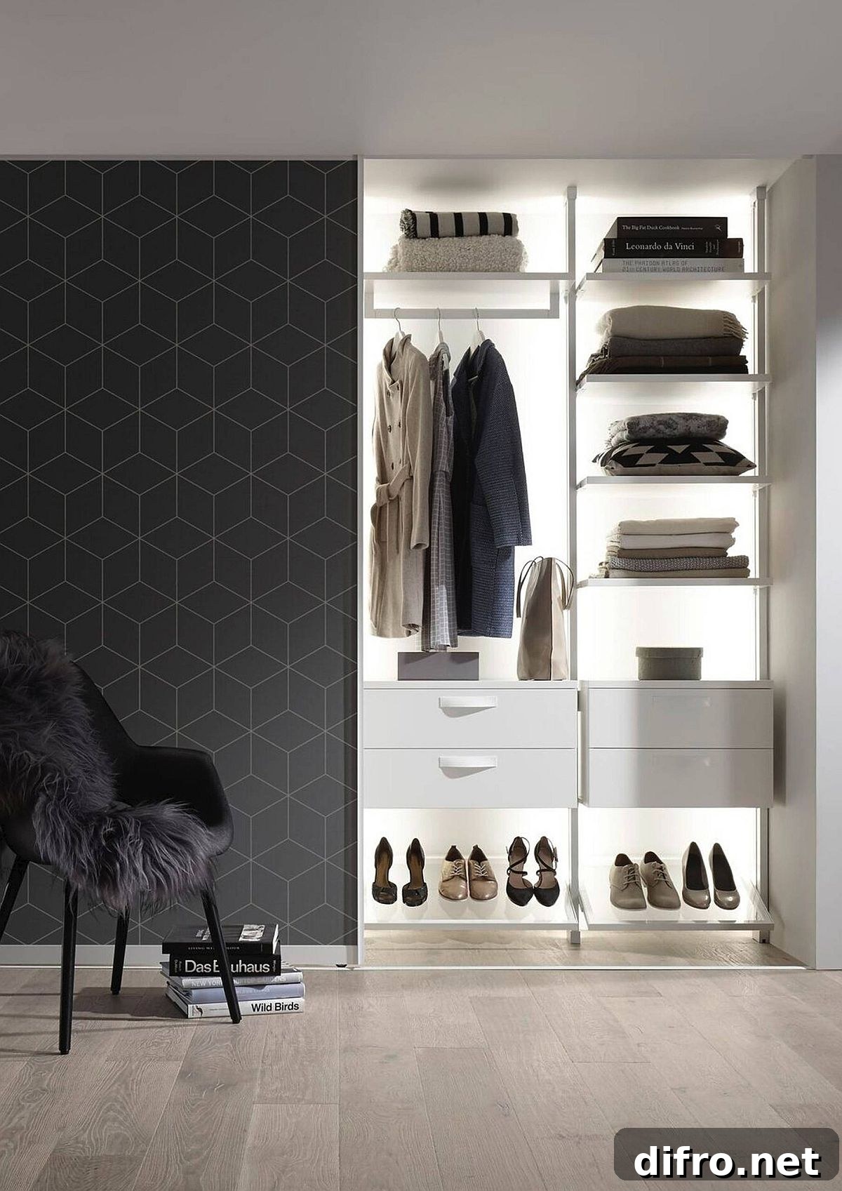 Chic illuminated wardrobe