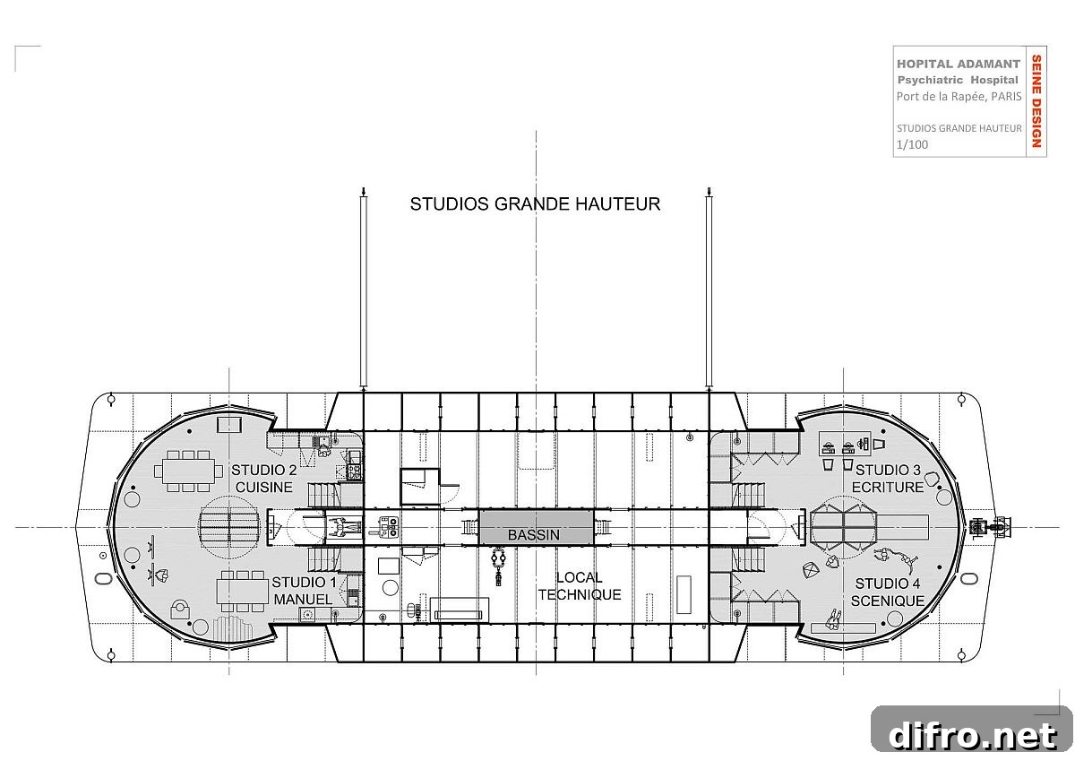 Second level floor plan with studios and other spaces