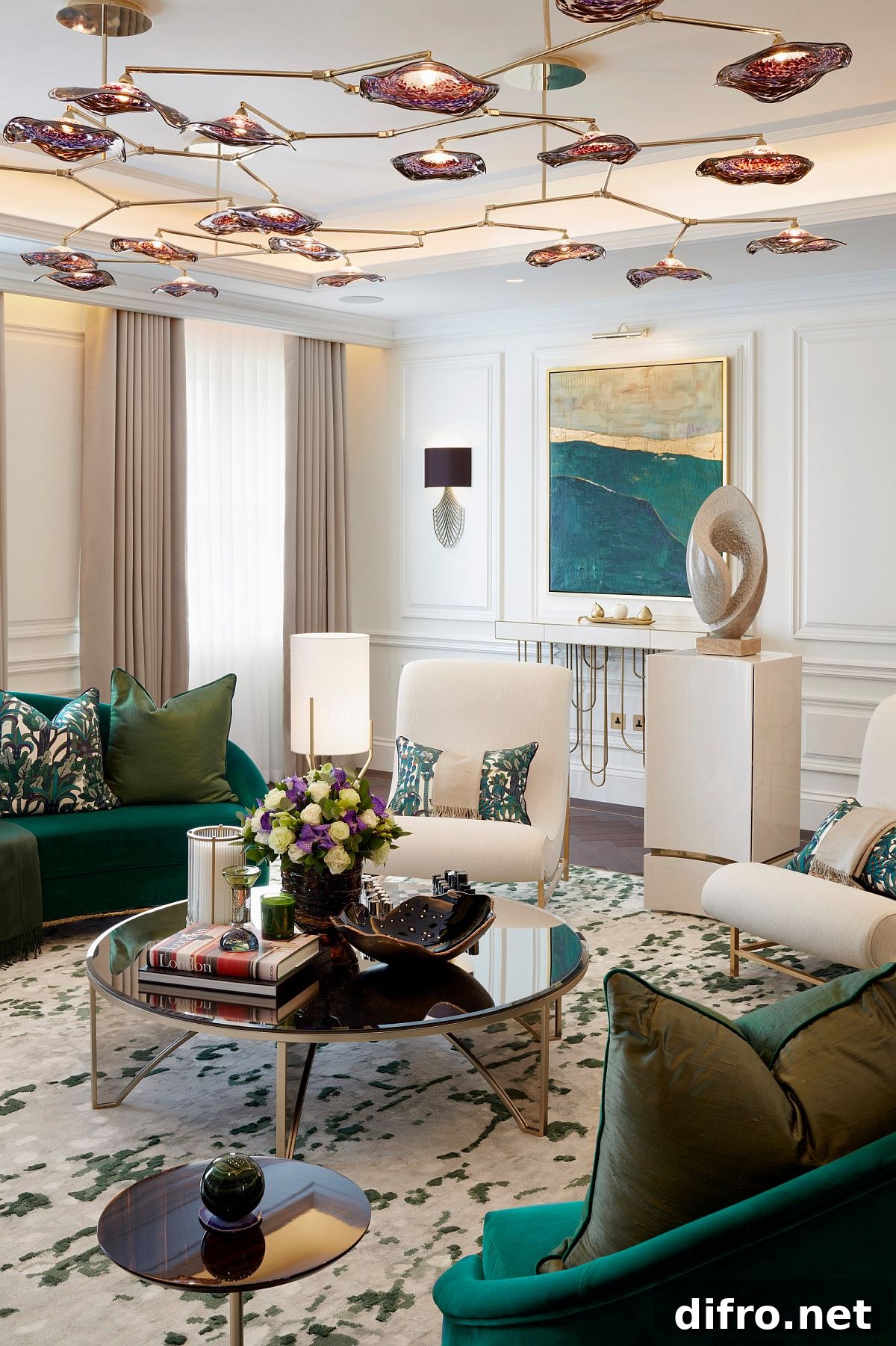 Different shades of green used in the living room