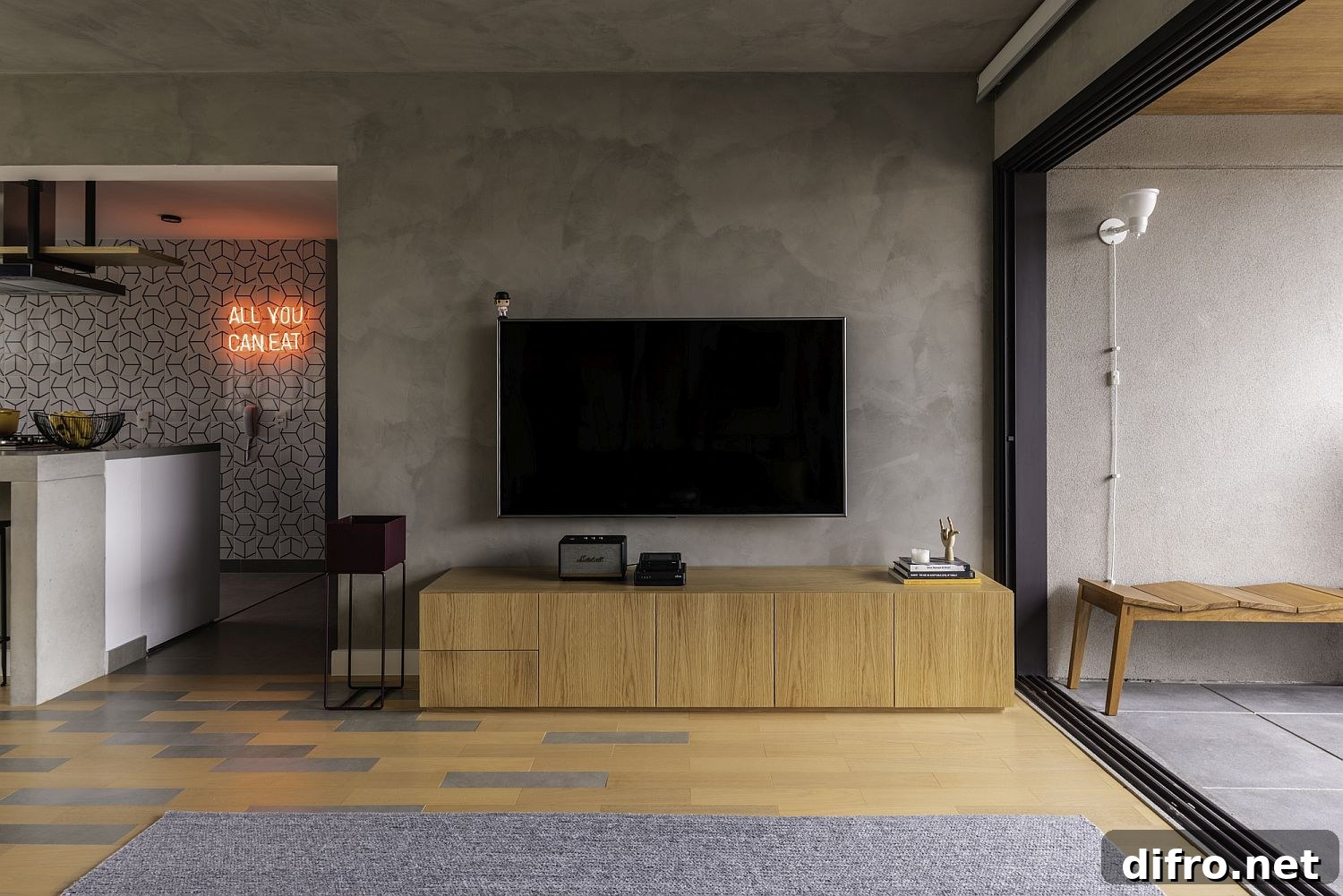 Custom wood entertainment unit in the living room