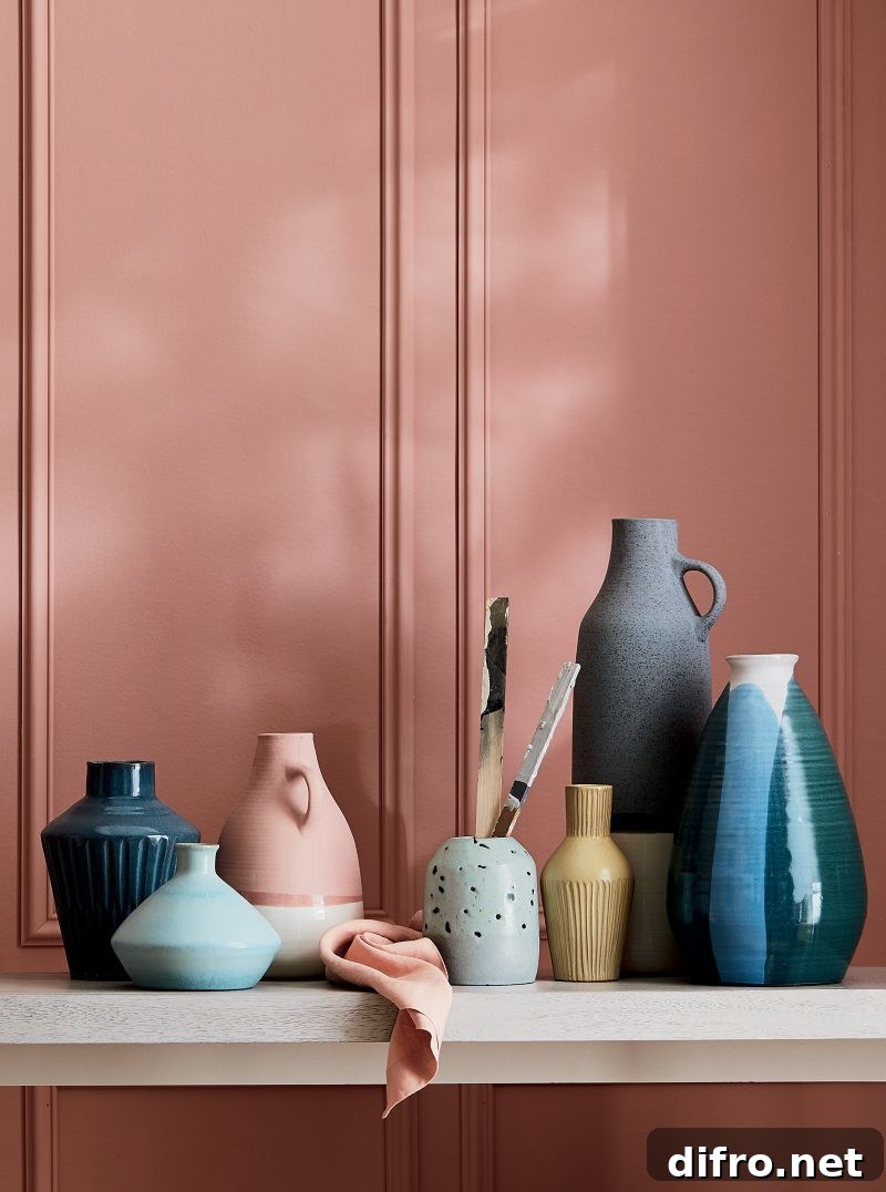 Bold accent wall with vase collection