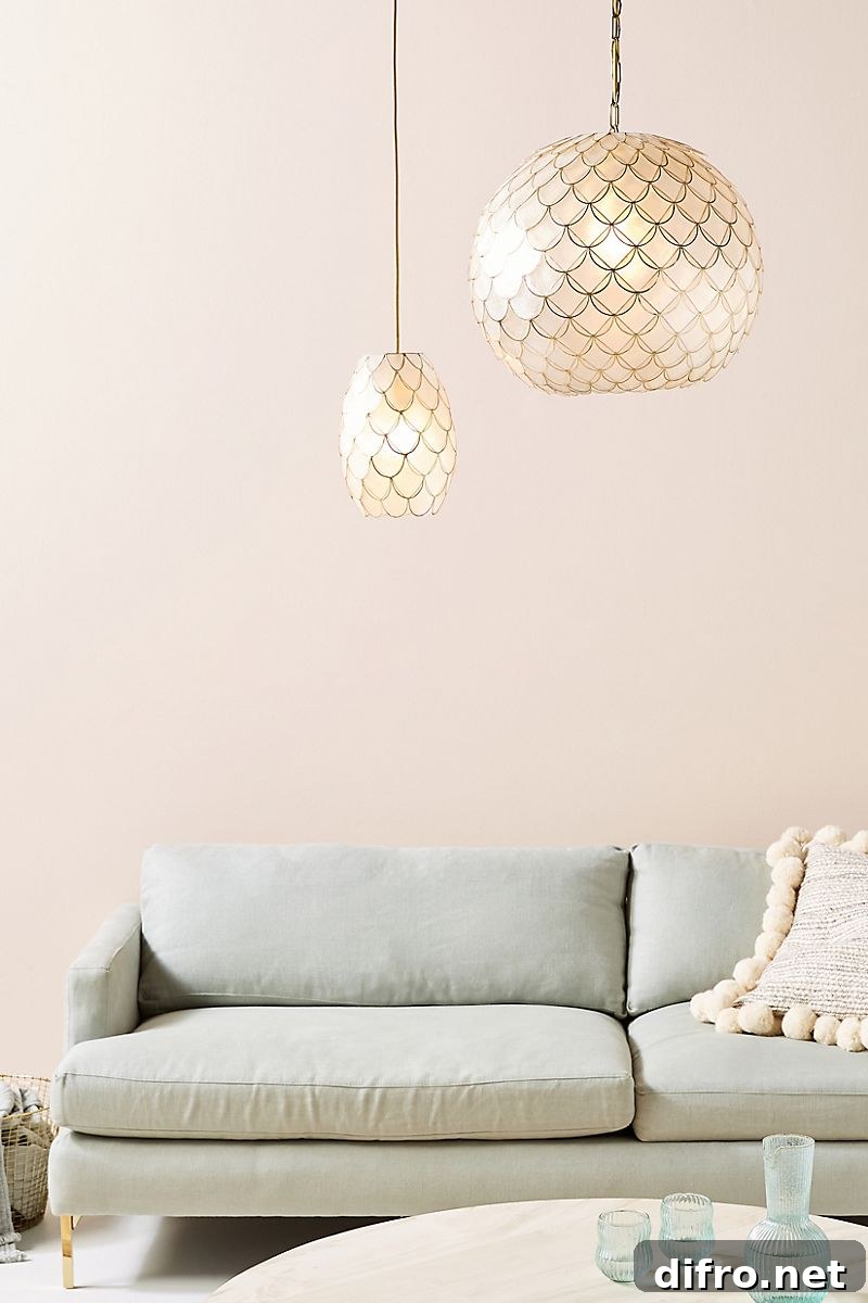 Capiz pendant against pastel wall