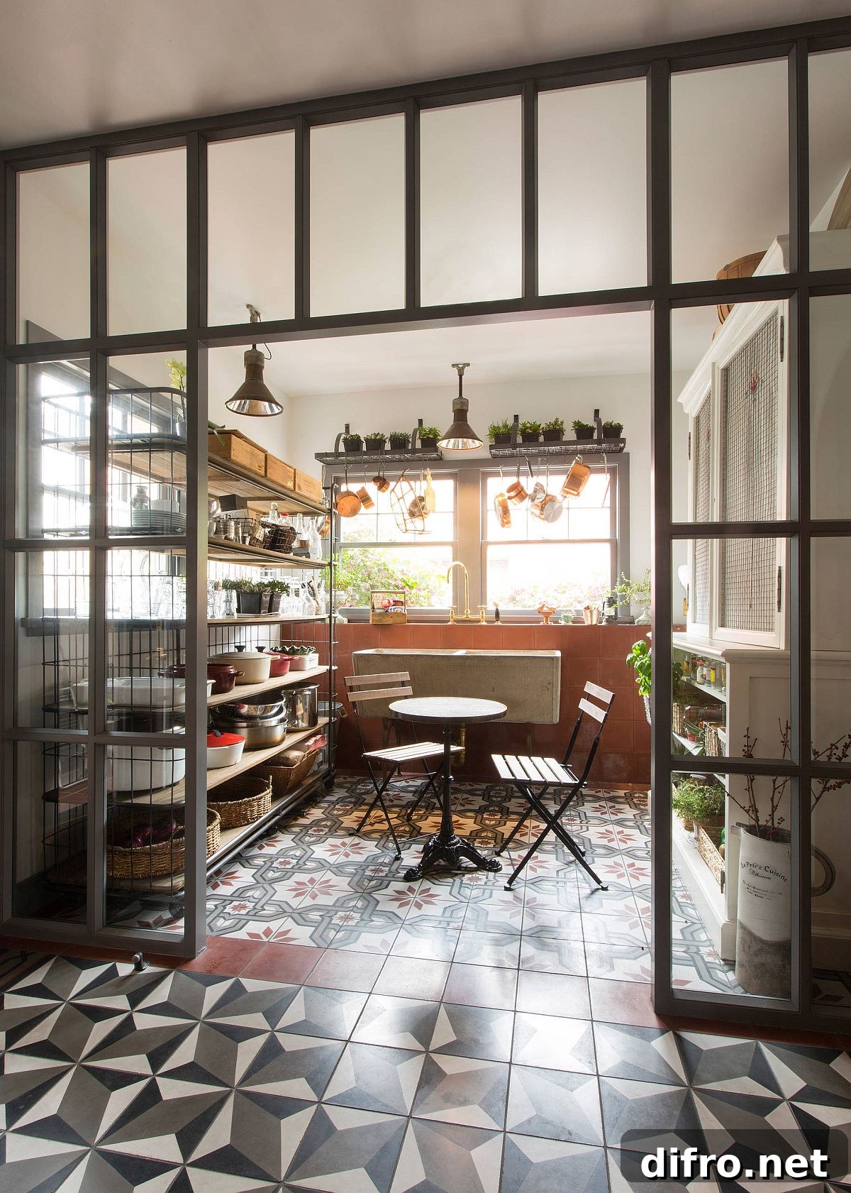 Combine industrial pantry with dining room