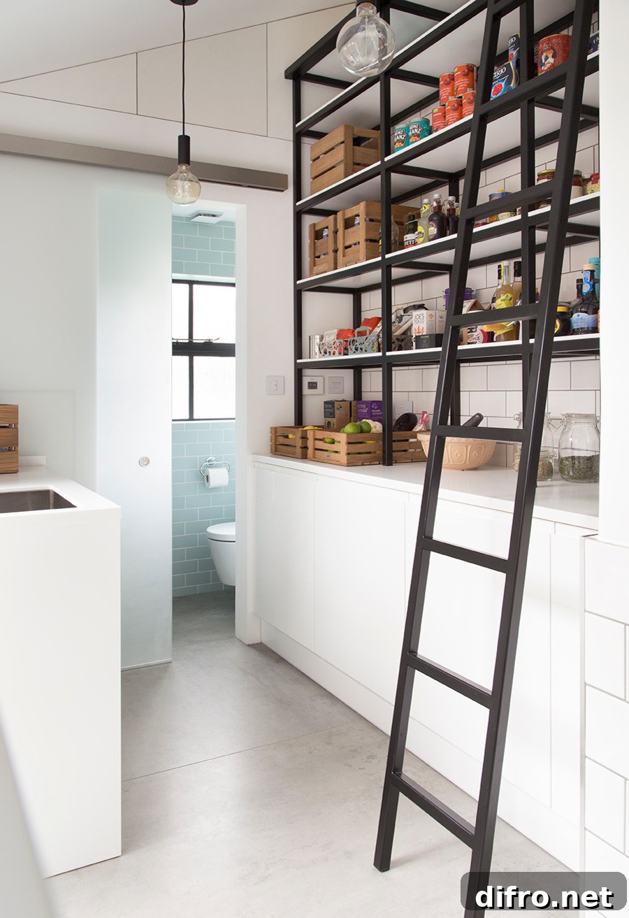 Edison bulb lighting for industrial pantry with simple shelving