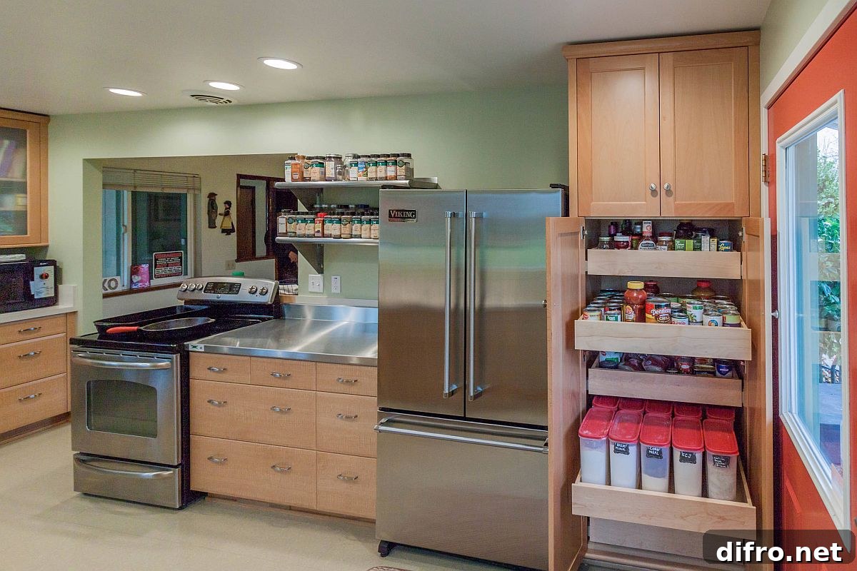 Perfect little corner pantry for modern industrial kitchen