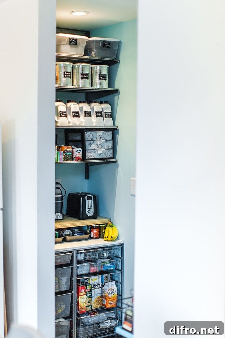 Tiny industrial pantry idea saves space