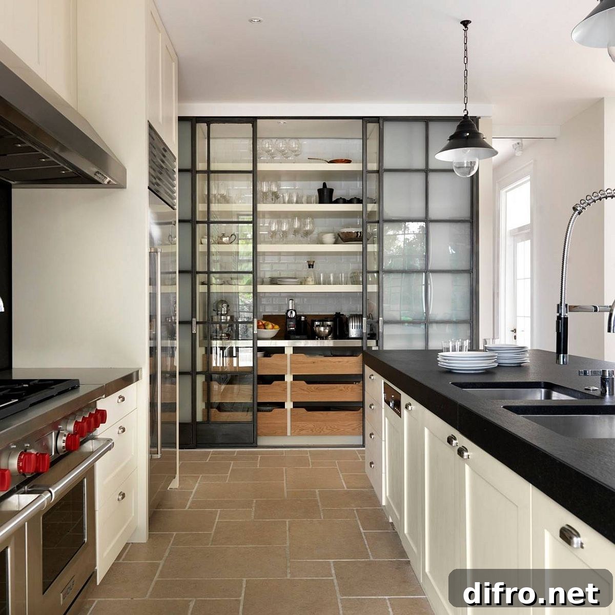 Pantry in modern Sydney kitchen with understated industrial appeal