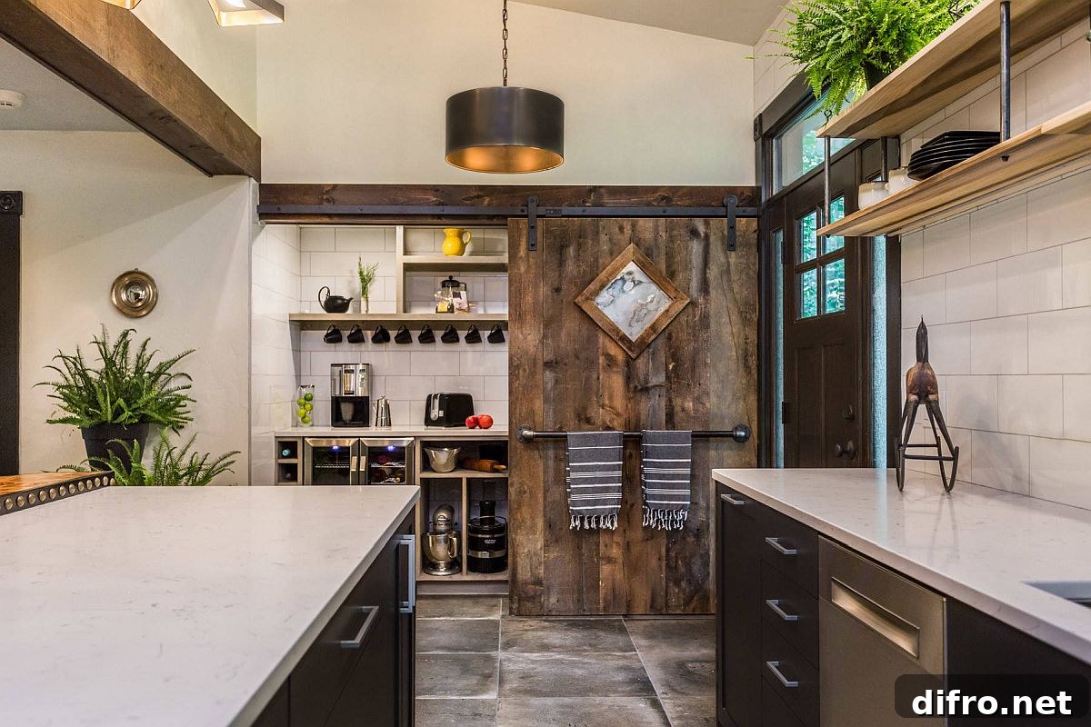 Sliding barn style door for small industrial pantry