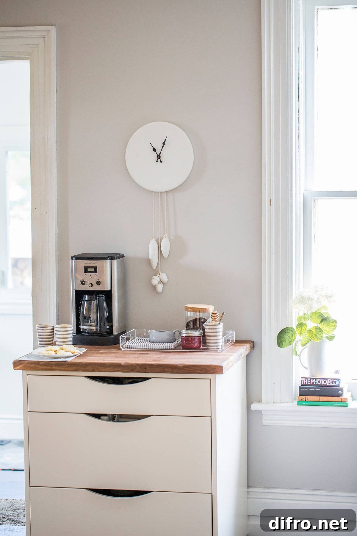 Tiny kitchen corner converted into a coffee station