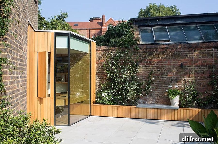 Oak and glass reading room opening to garden