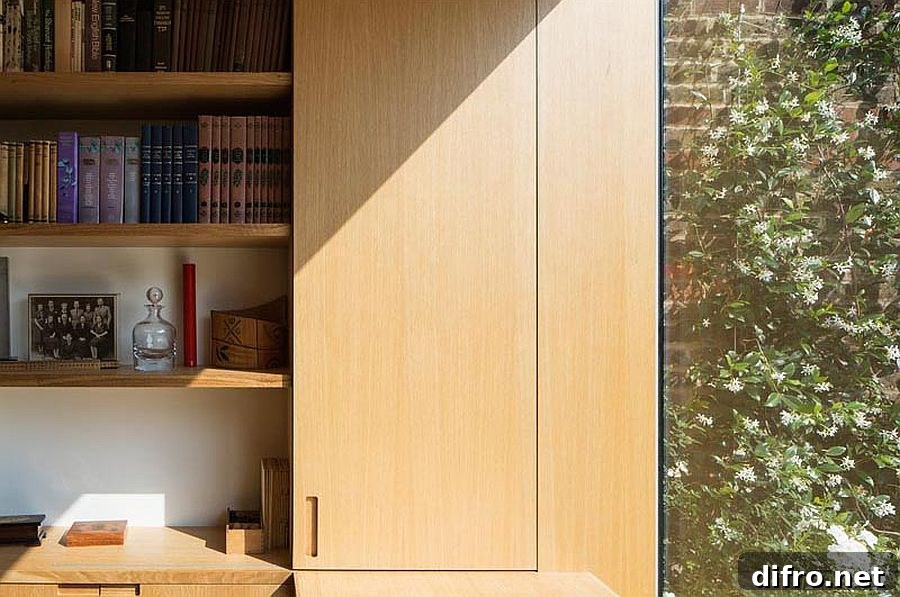 Bespoke oak shelves for modern home office