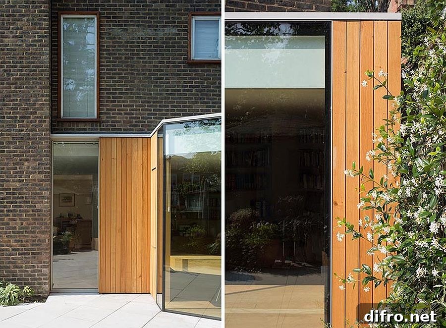 Brick, oak and sliding glass doors