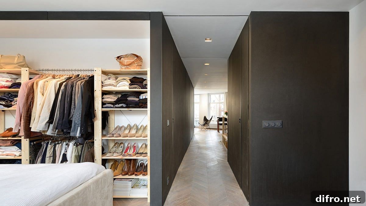 Spacious closet inside the modern minimal master bedroom