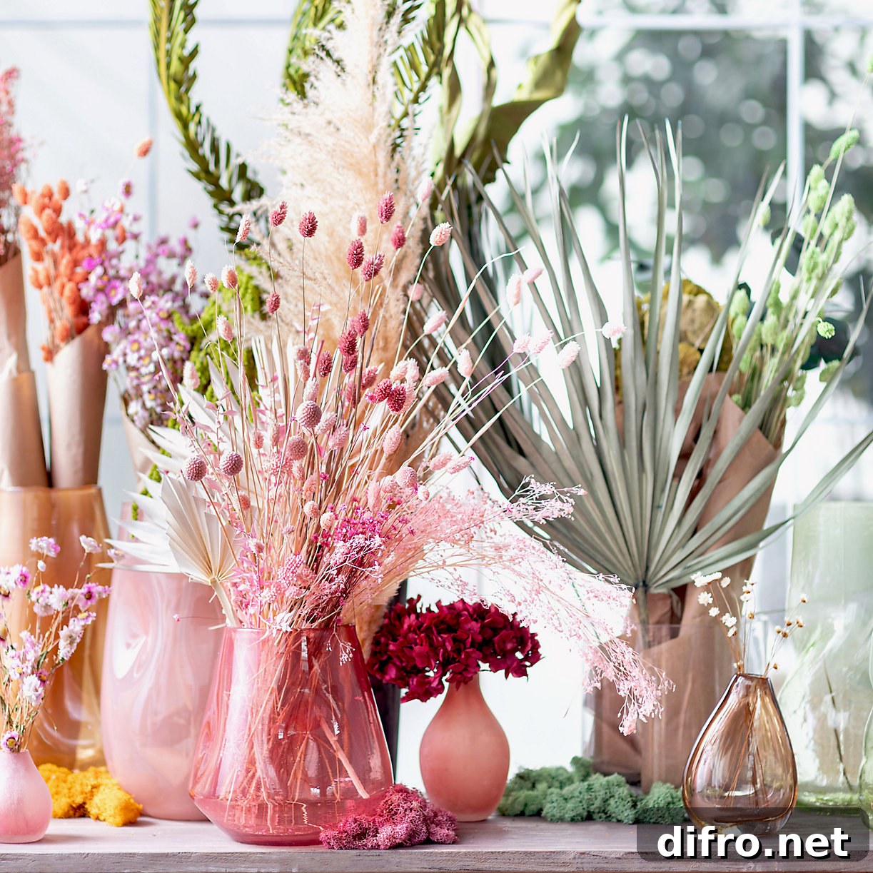 Preserved blooms in a rainbow of color