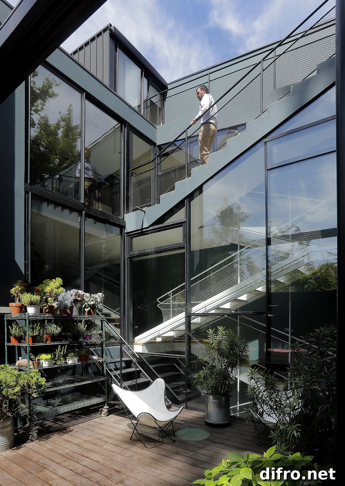 Multi-level interior of the house with a beautiful porch