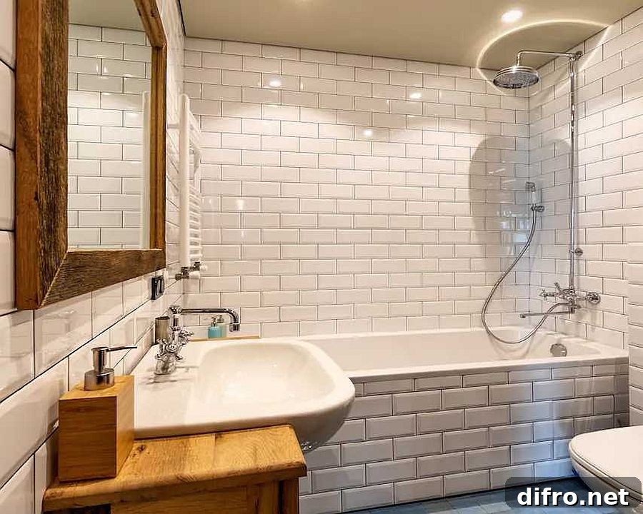 Classic bathroom with subway tiles and wooden accents