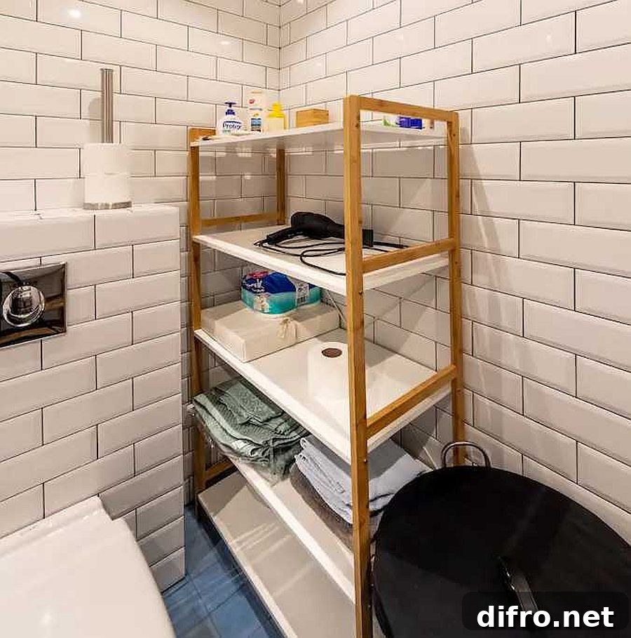Custom standalone bathroom shelf