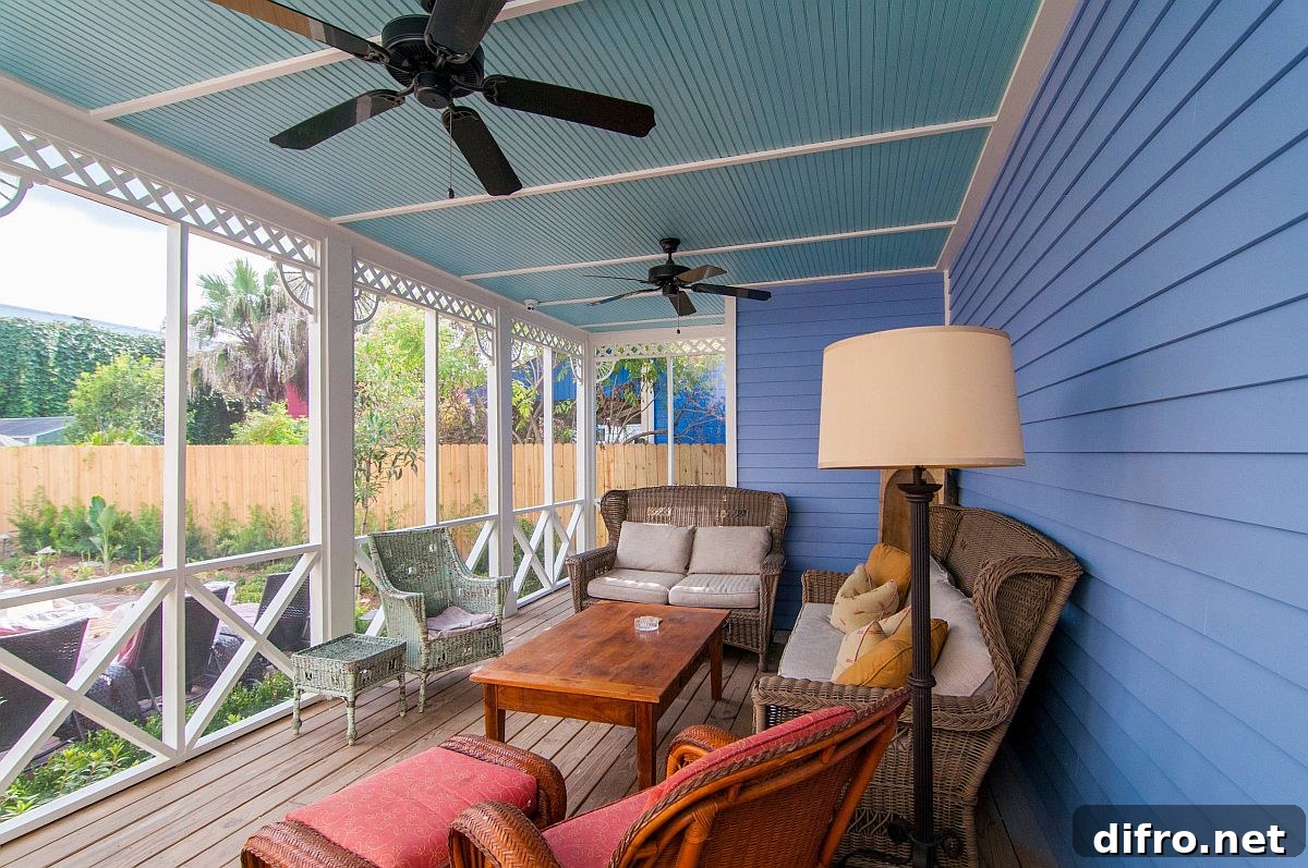 Eclectic blue porch where color is always welcome