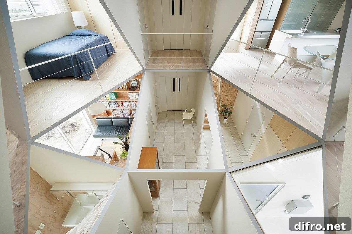 Kame House interior with hexagonal atrium