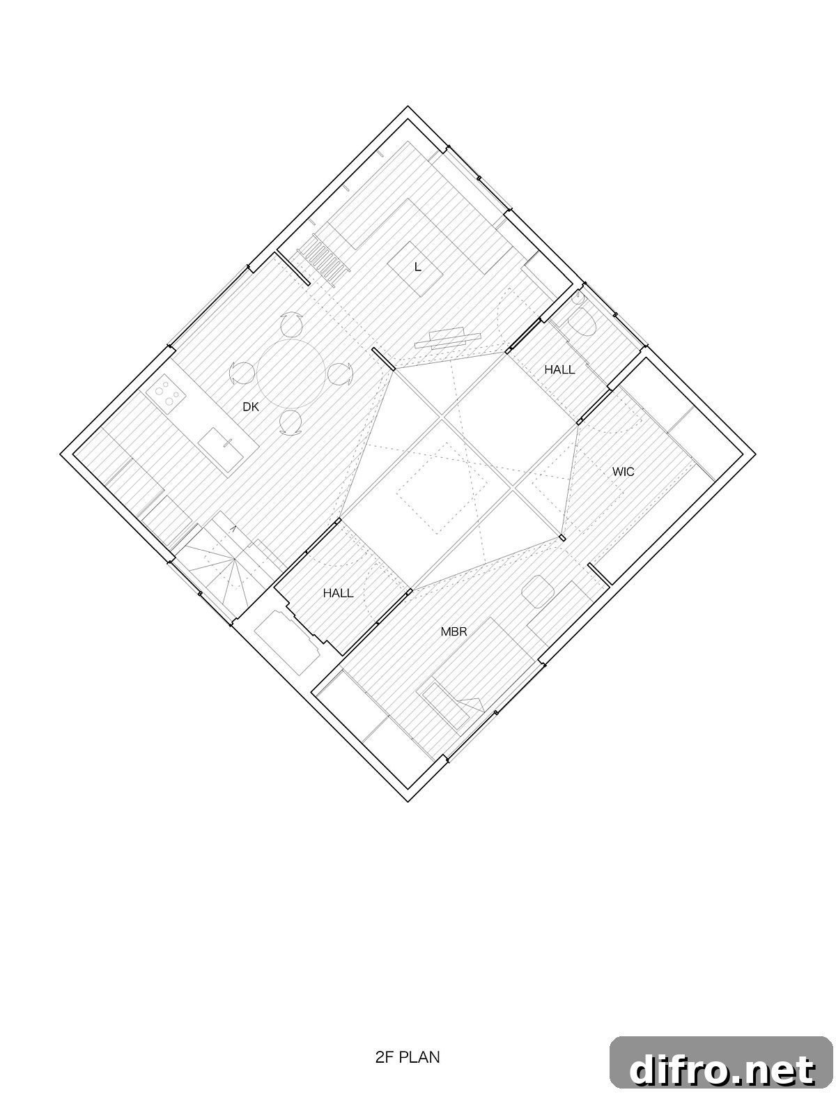 Second level floor plan of Kame House