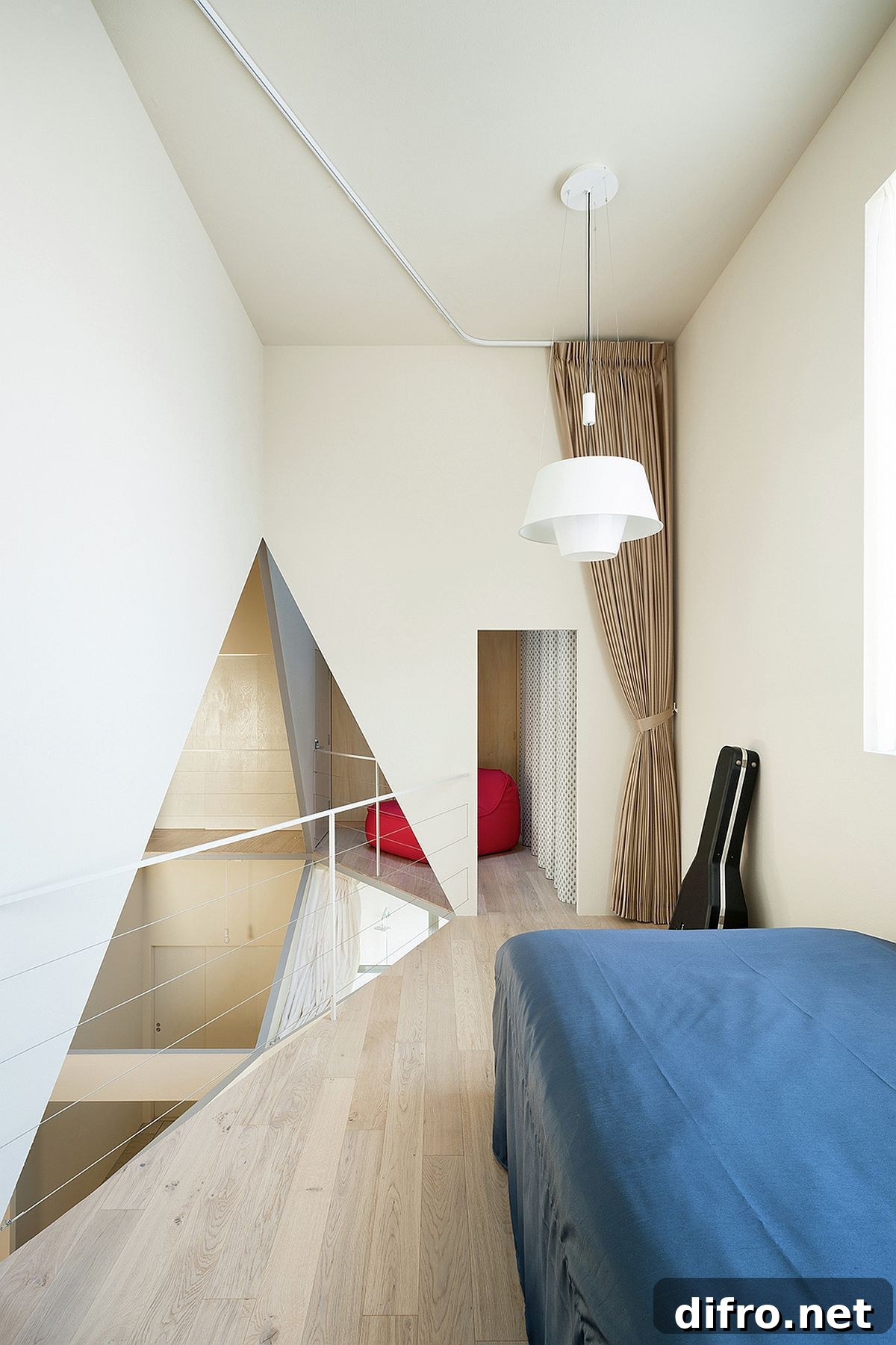 Interior views showing rooms connected to the atrium