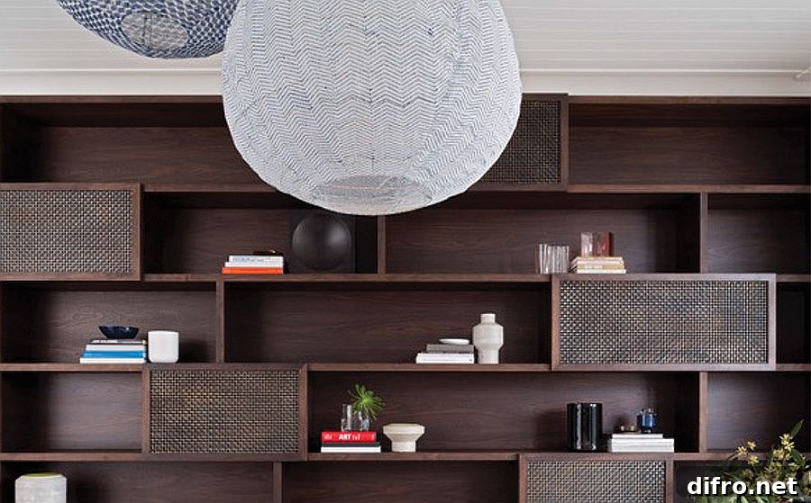 Custom wooden shelf with plenty of display space and lovely decorative pieces