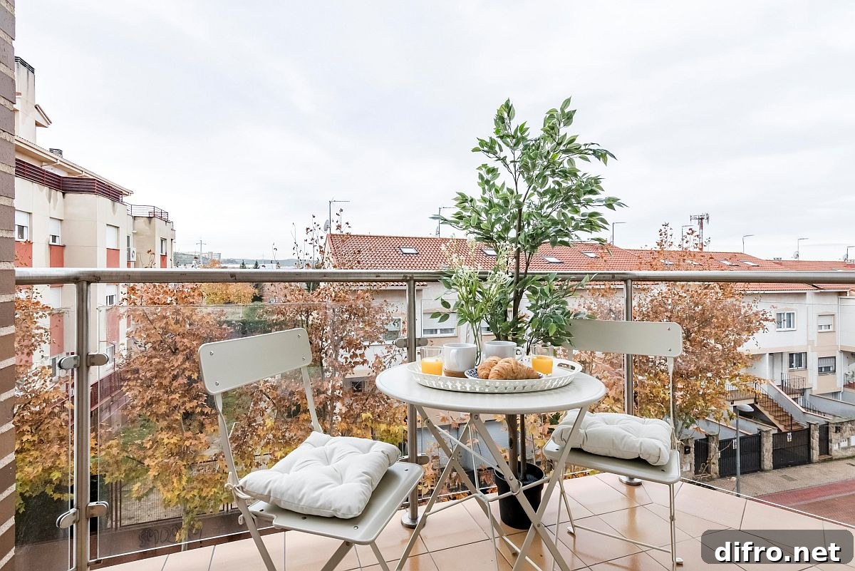 Scandinavian small balcony set for breakfast