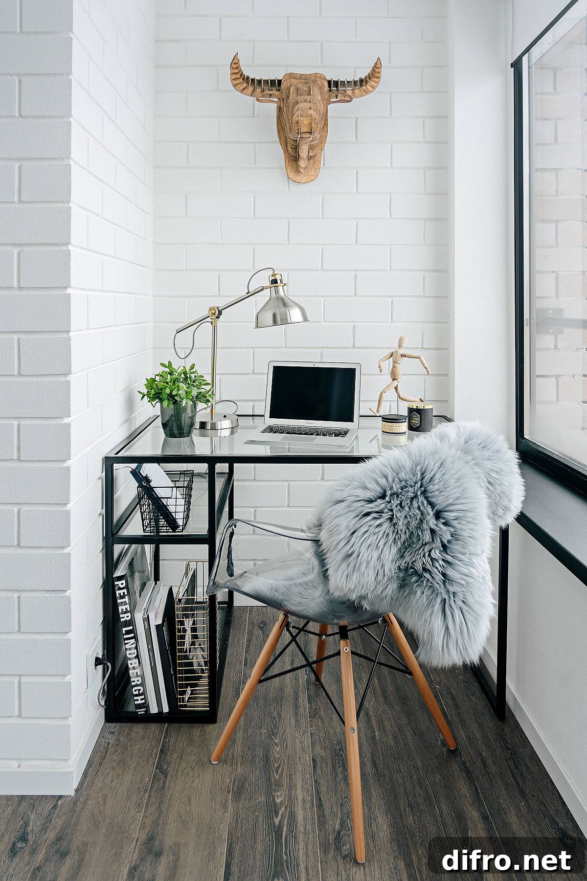 Sheltered balcony converted to home workspace