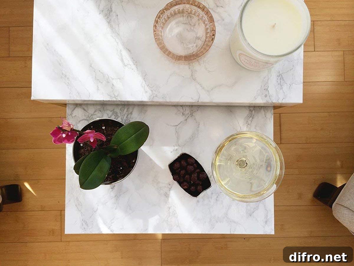 Marble contact paper applied to a table