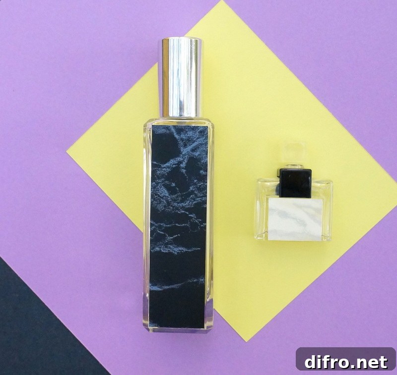 Small perfume bottle decorated with contact paper