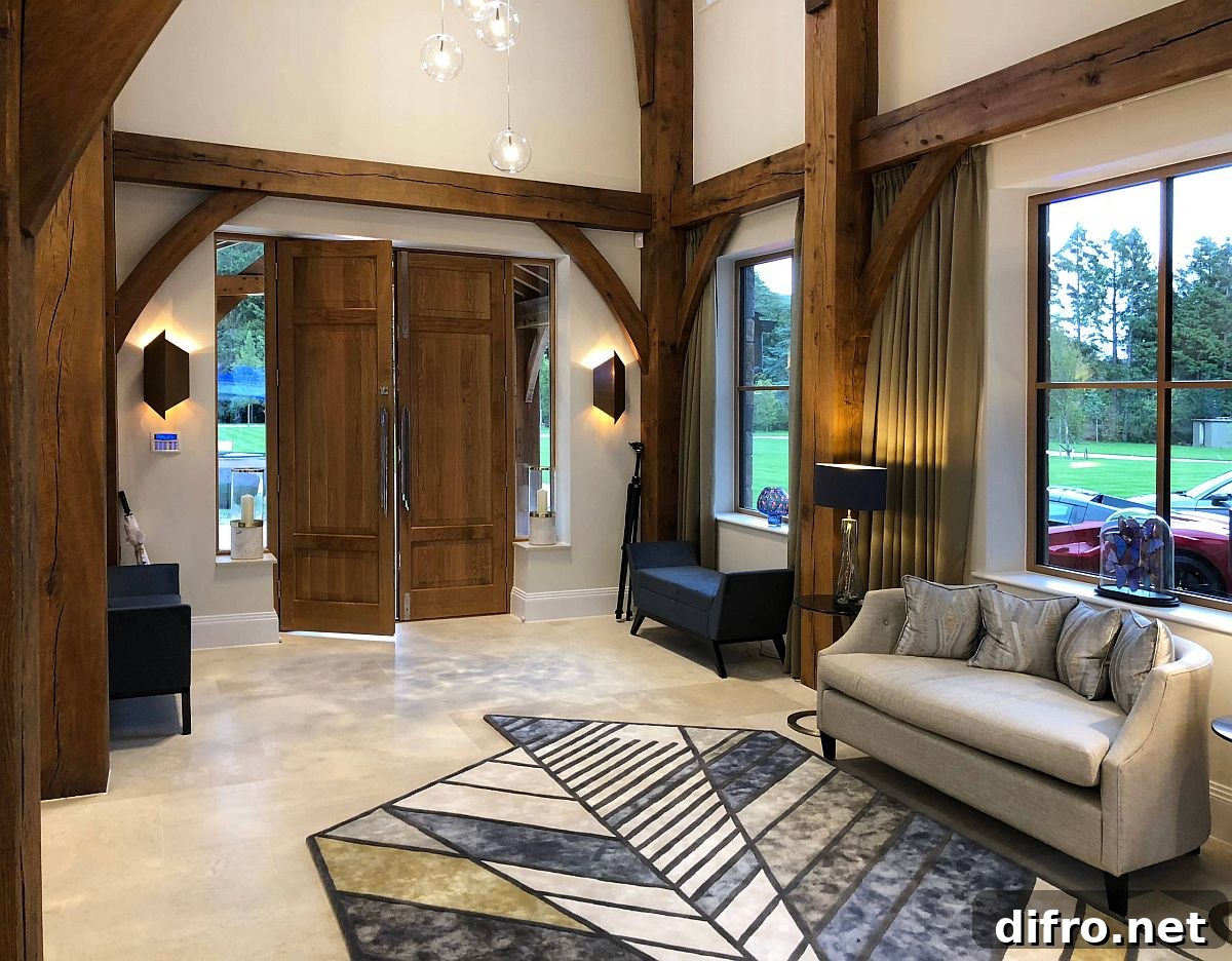 Timber and geometric patterns in London home entry