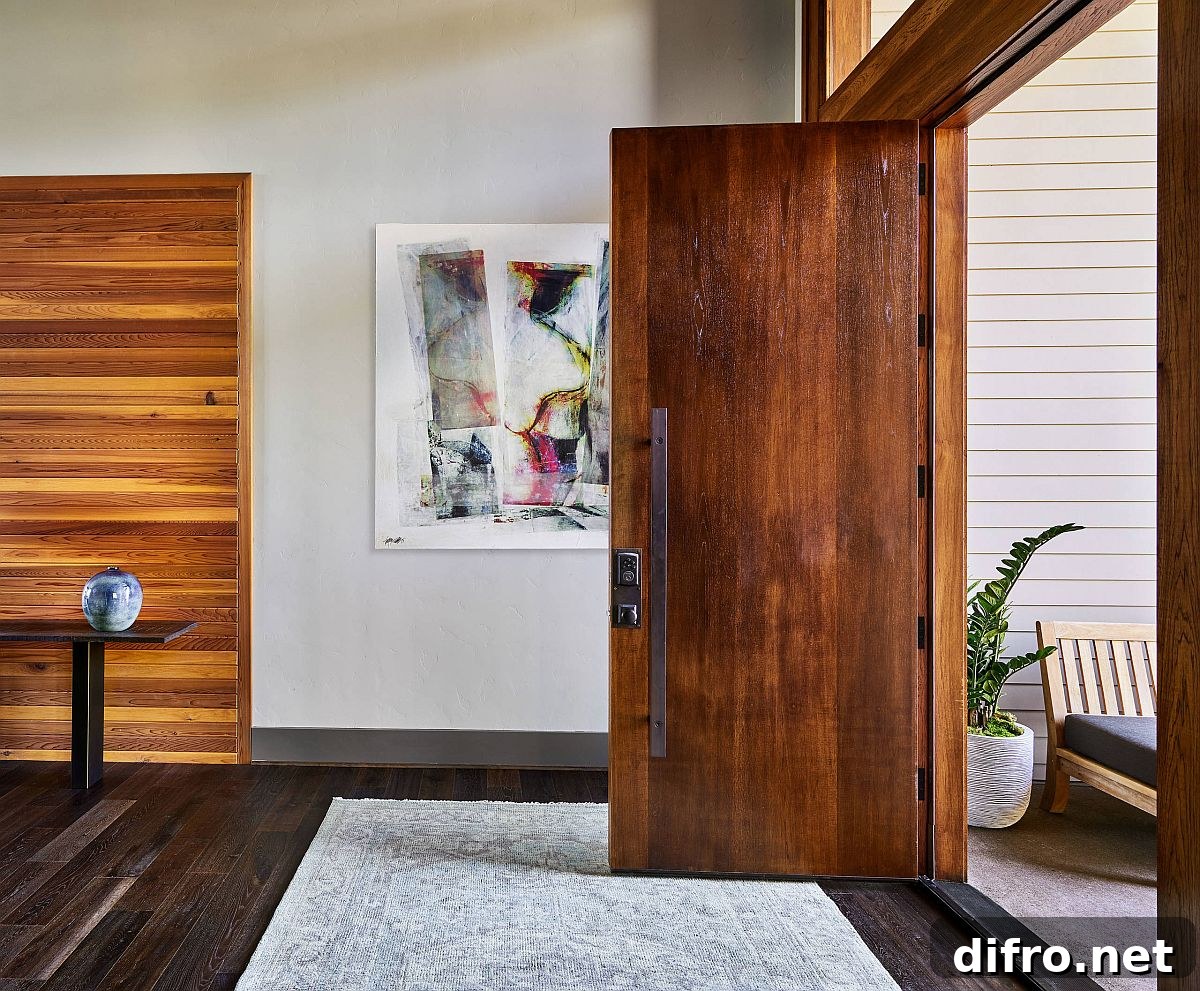 Entry with smart wall art and wooden doors