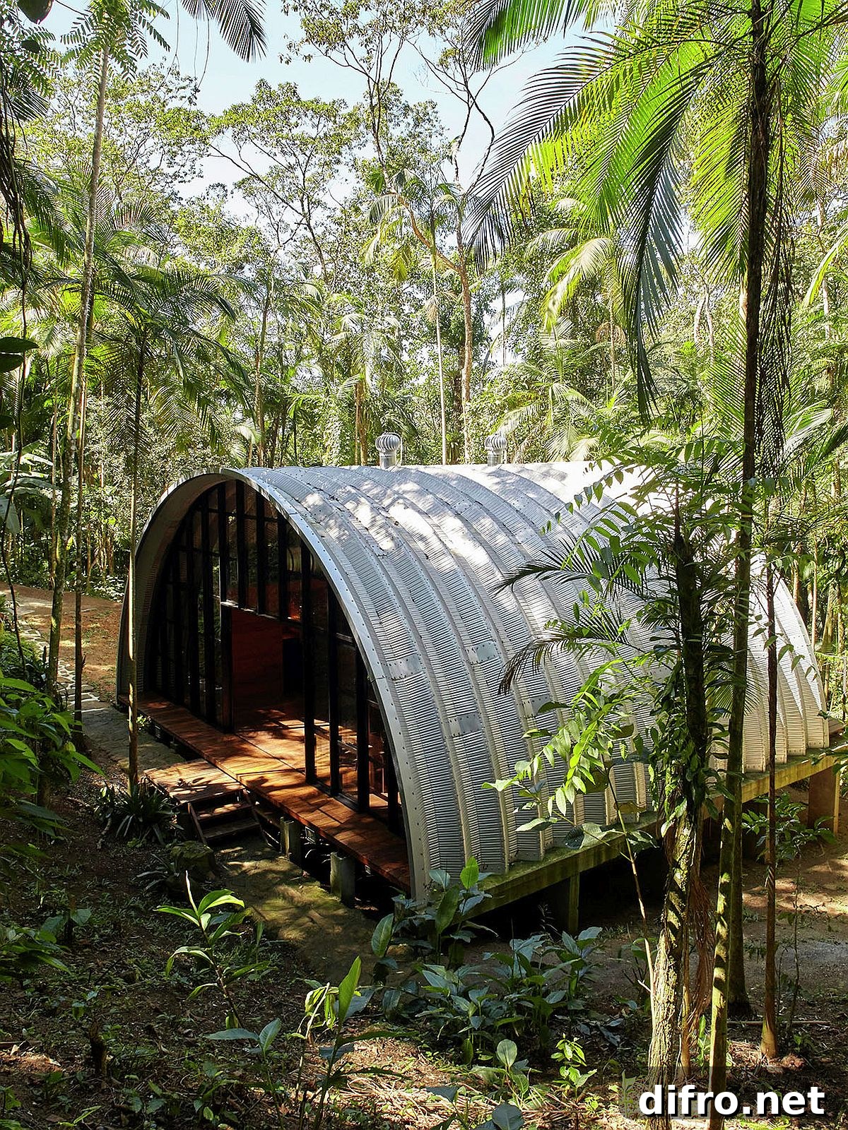 Elevated platform of the house holds the eco-friendly house