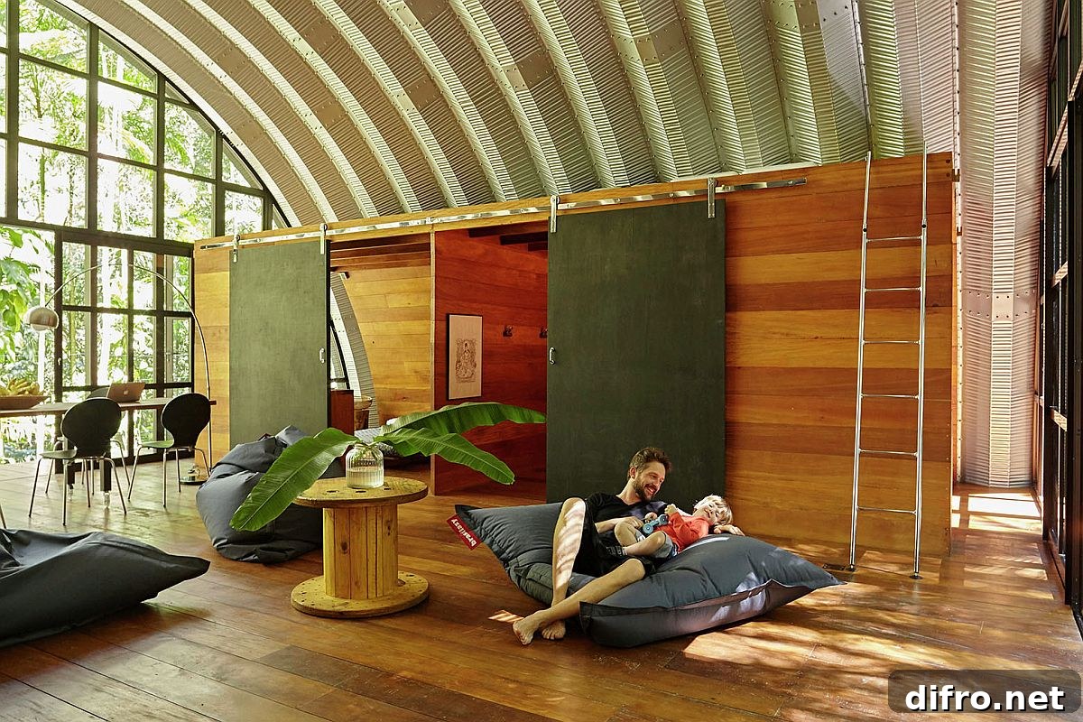 Multi-tasking living area can be used even as a workshop area on weekends