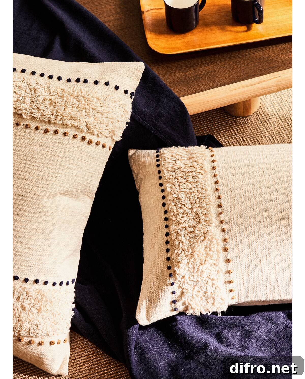 Textured pillow covers in a comfy living space