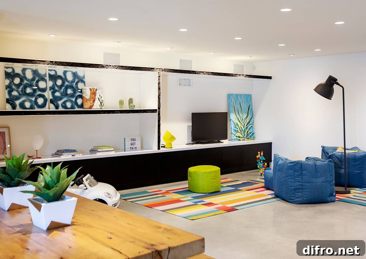 Contemporary kids' room featuring concrete floors