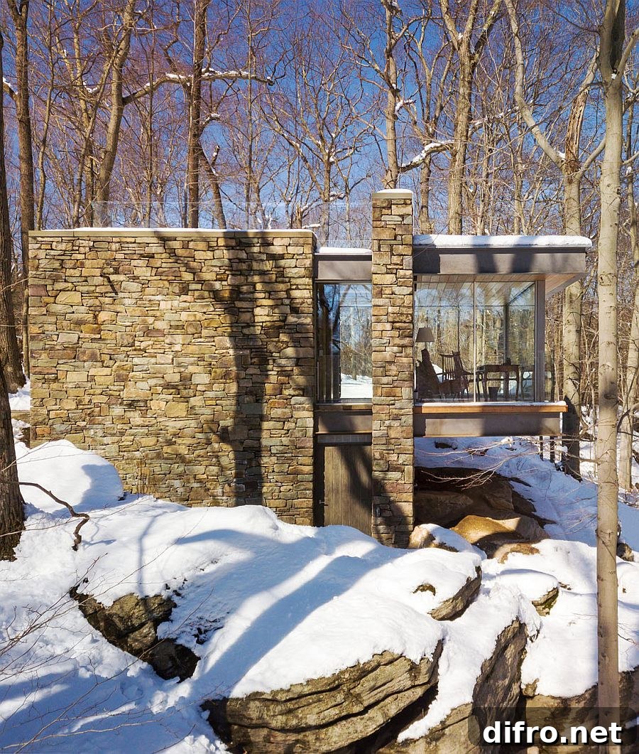 Stone and glass combine in the studio design