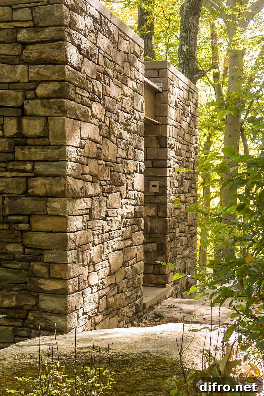 Fieldstone and bluestone walls shape the studio
