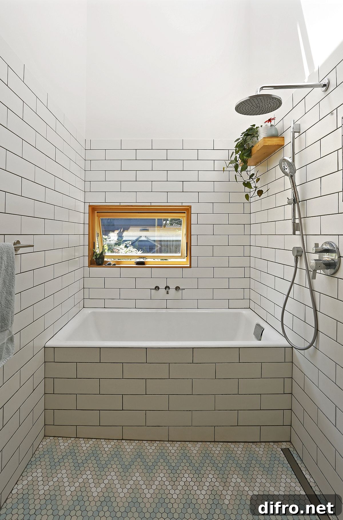 Chevron tile bathroom floor