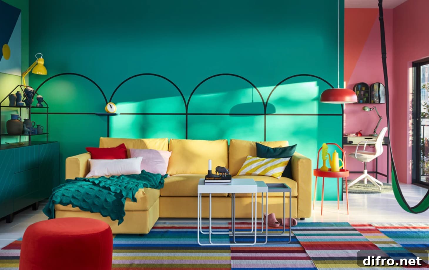 HALVED multicolor striped rug in a vibrant room