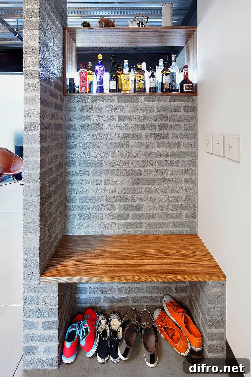 Use of concrete bricks inside the loft accentuates its industrial appeal