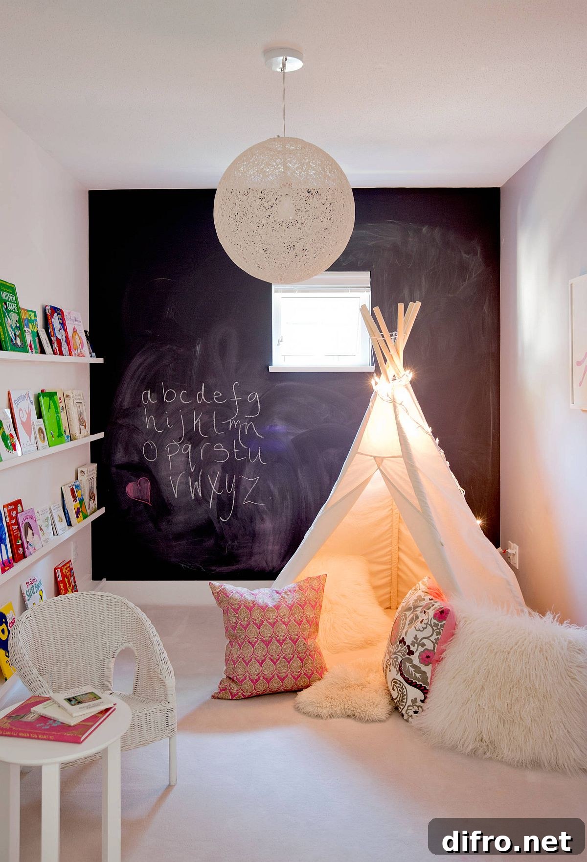 Eclectic playroom with chalkboard wall