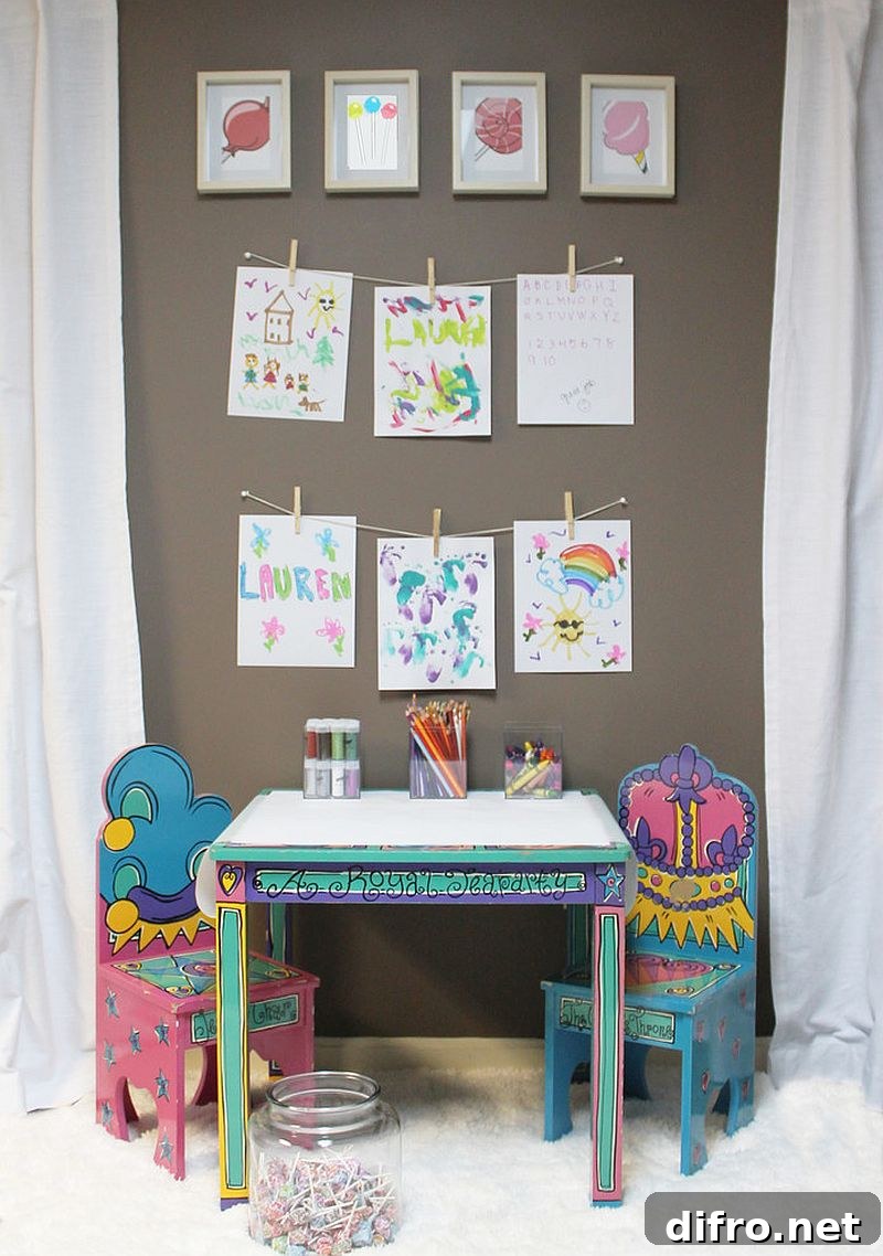 DIY art display in small playroom