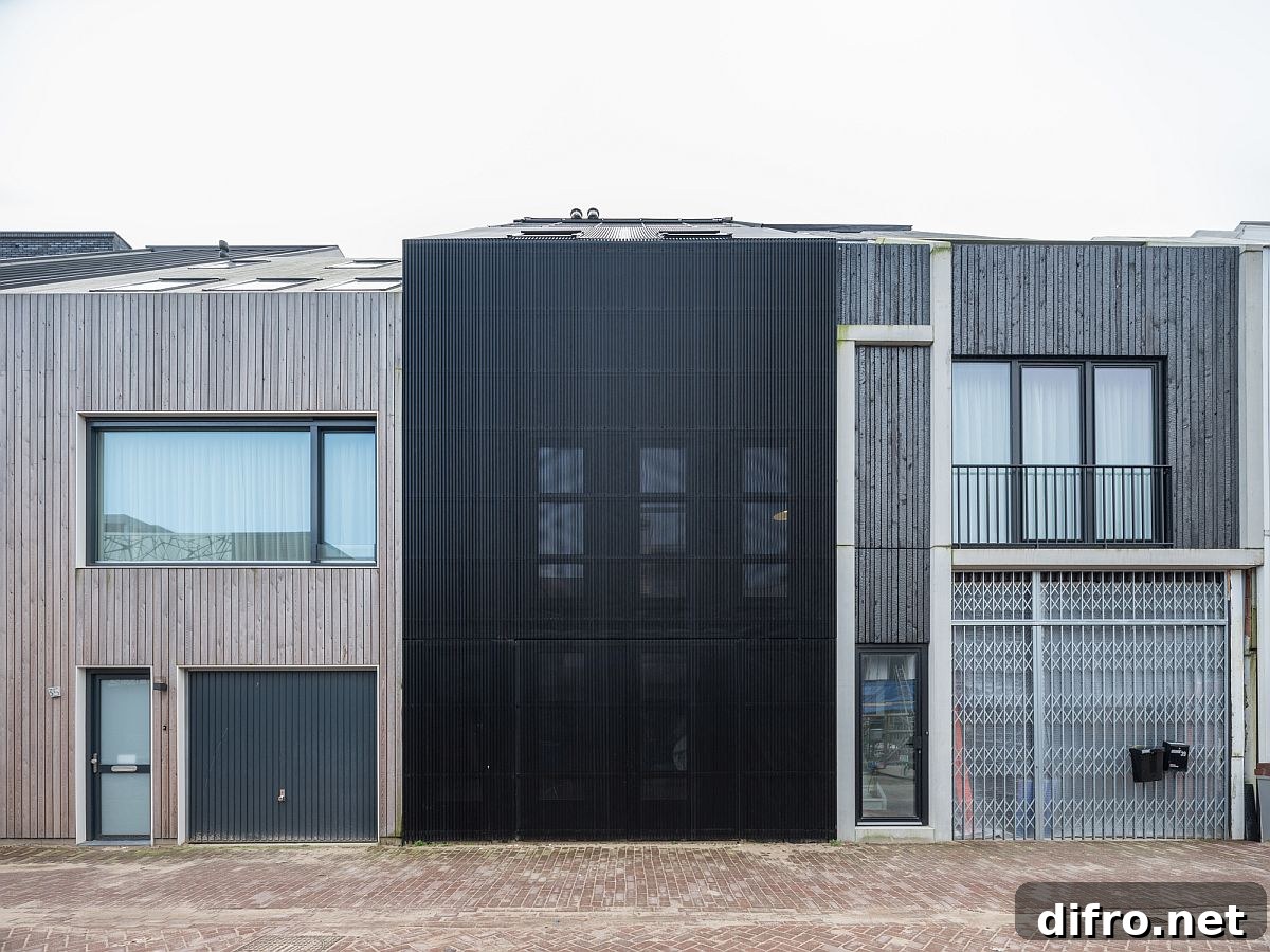 Dark exterior of the house gives it an exceptional facade that makes visual impact