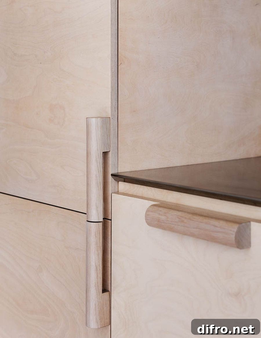 Washed plywood cabinets in the kitchen