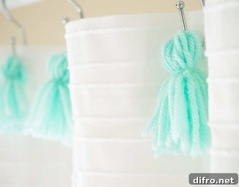 No-sew shower curtain with tassels