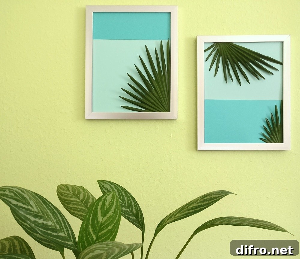 DIY tropical art with palm leaves