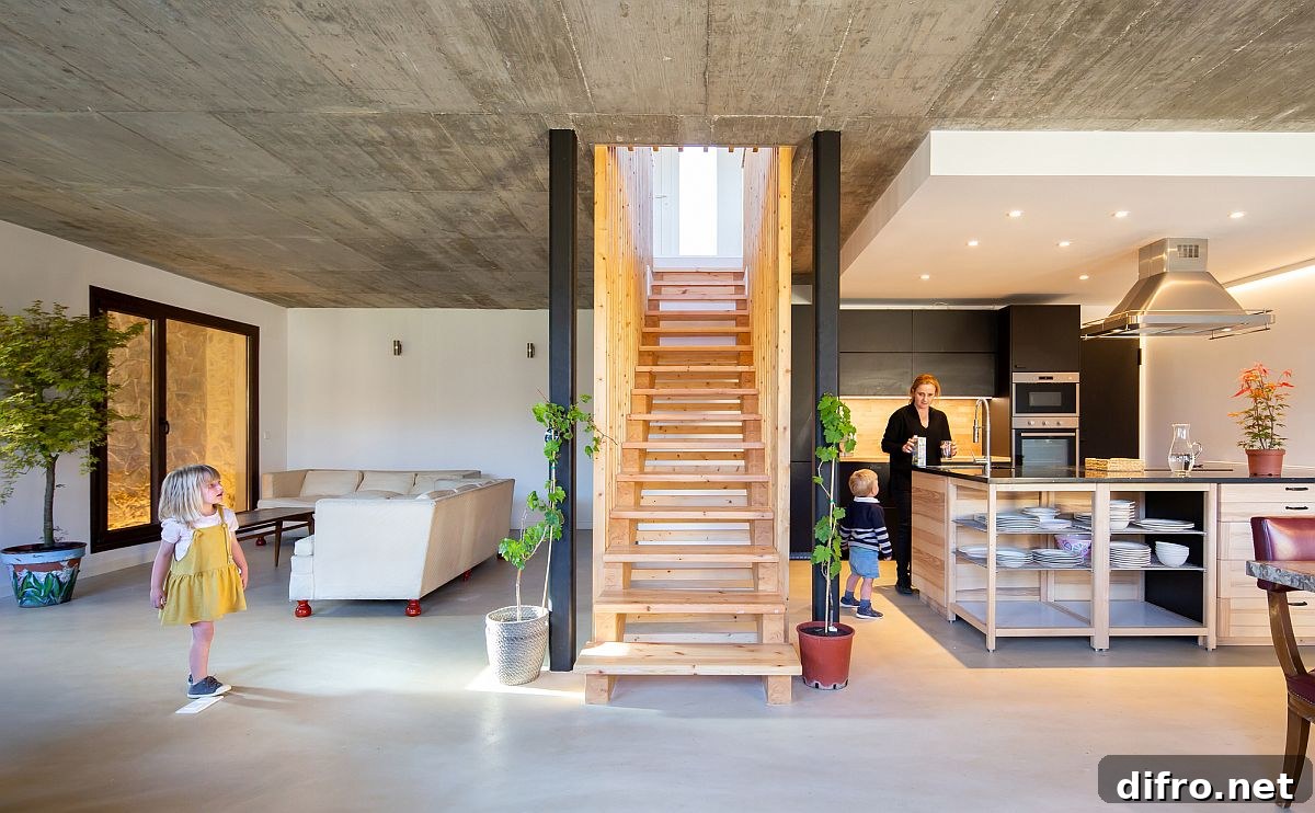 Wooden ladder style staircase